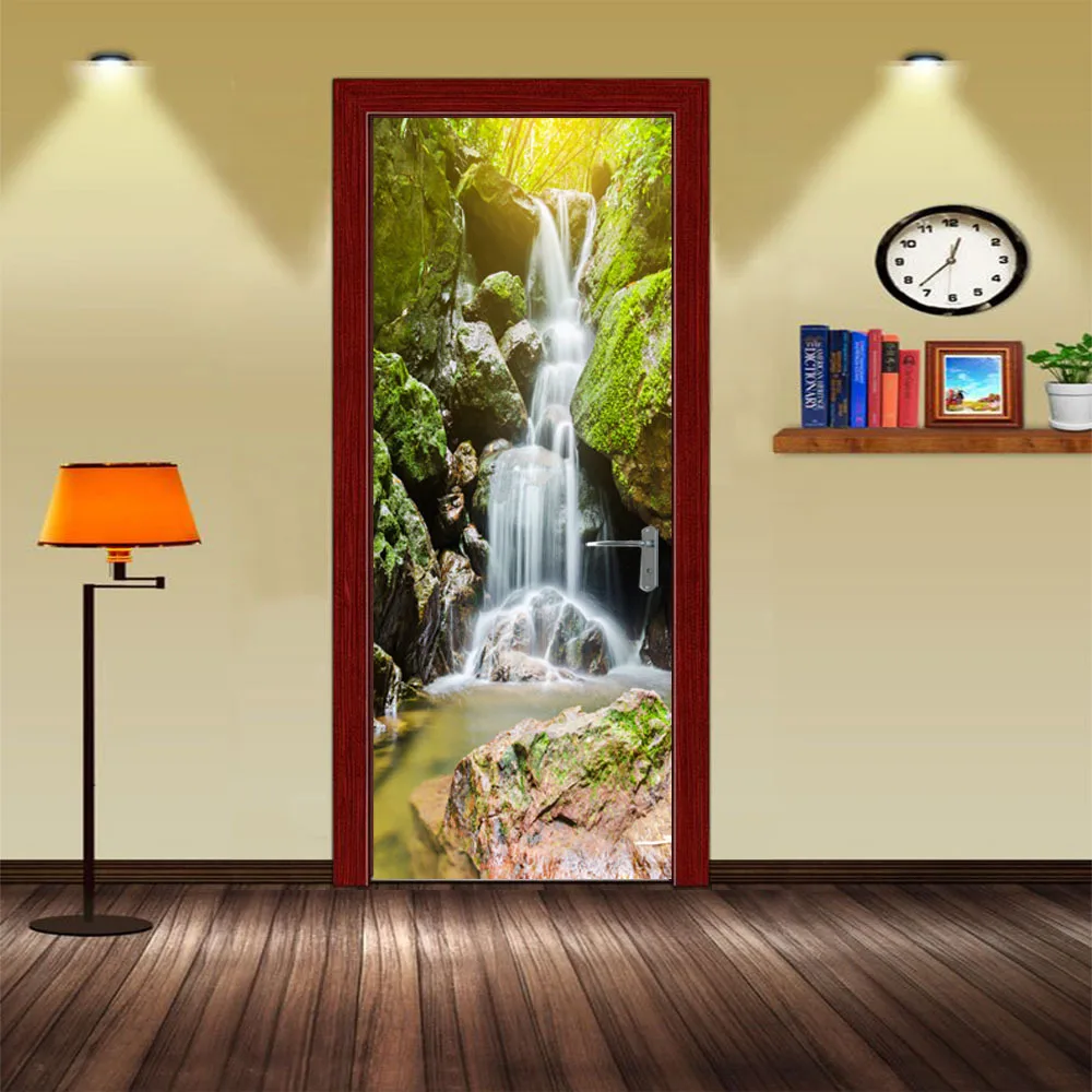 Горный водопад дверь наклейка самоклеющаяся домашний декор из Винила Украшение для двери деревянная стальная дверь DIY переводная бумага для обновления интерьера художественная настенная бумага