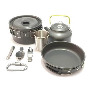 

1 Set Outdoor Camping Cookware Hiking Picnic Cooking Bowls Pot Pan 2-3 People Backpacking Spoon Spork Utensils Set