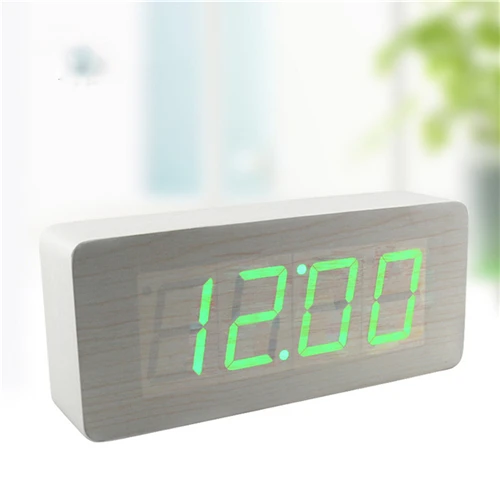 Светодиодный электронный будильник Голосовое управление часы светящийся в темноте деревянные часы введение ремесло часы Дата+ время офис Домашний подарок - Цвет: White blue light