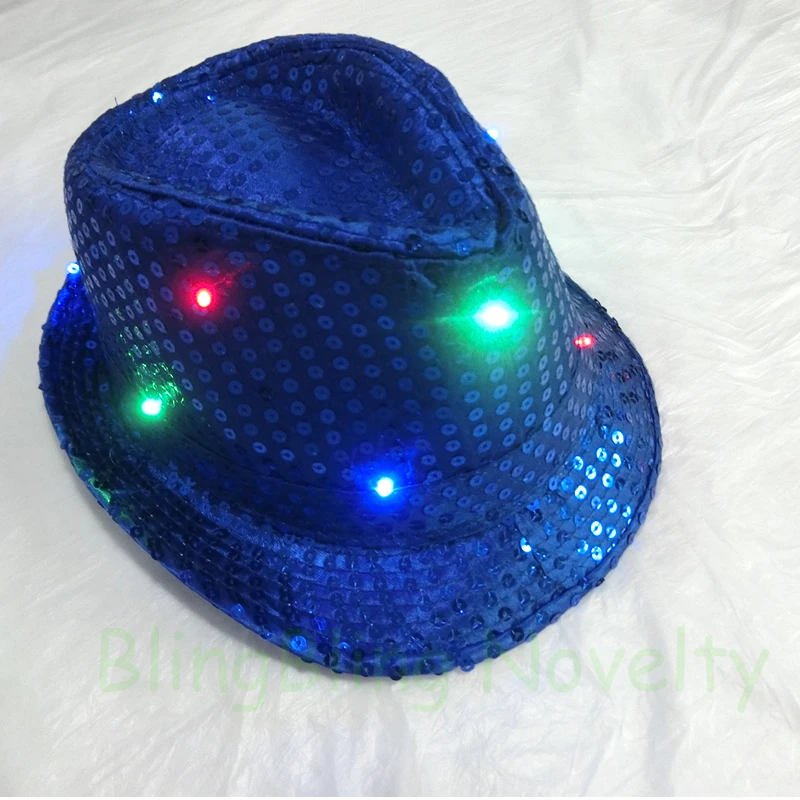 2016 Super Cool Unisex Hat Sequin Light Up Fedora Flashing LED Hat for