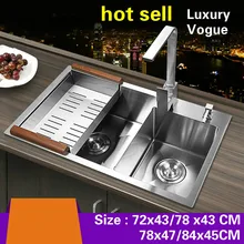 Горячая стандартная индивидуальность ручная раковина двойной паз пищевой 304 нержавеющая сталь 72x43/78x43/78x47/84x45 см
