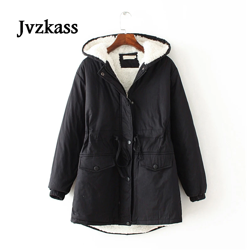 

Jvzkass 2019 winter new large size waist drawstring lamb cashmere warm thick hooded coat student jacket Z268