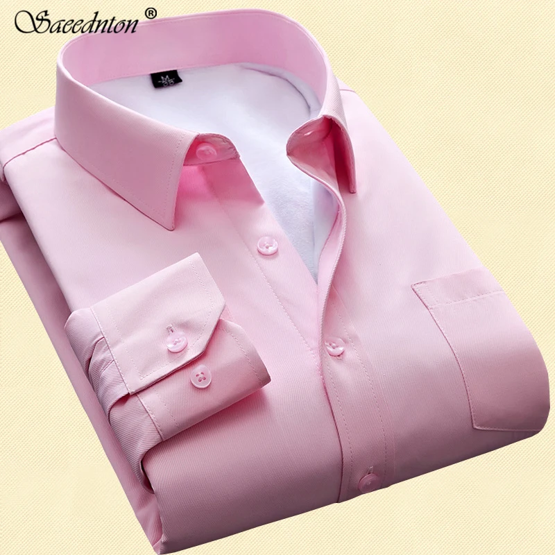 

Homme Shirt 2019 New Men Long Sleeve Slim Fit Thichen Warm Mens Business Casual Shirt Winter Cotton Male Solid Color Color 5XL