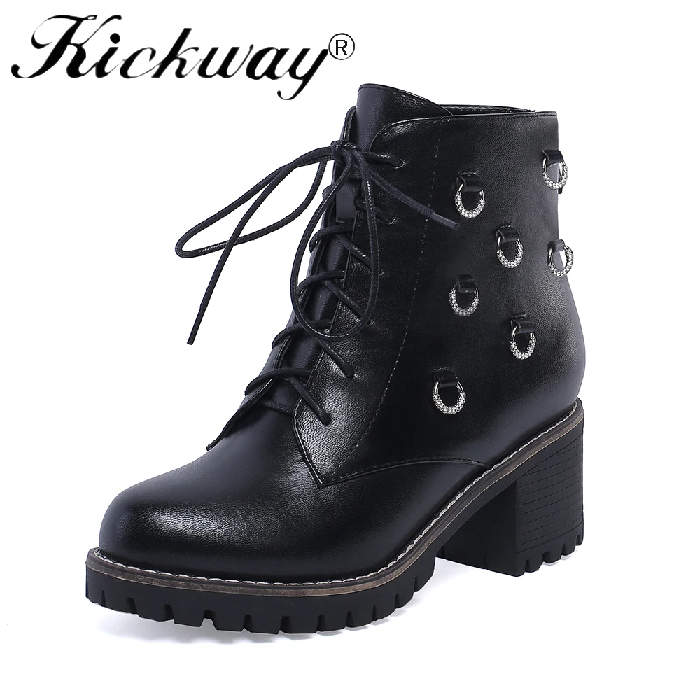 

Kickway 2018 New Fashion sexy women's ankle boots lace up high heels Punk platform Women autumn winter snow boots ladies shoes