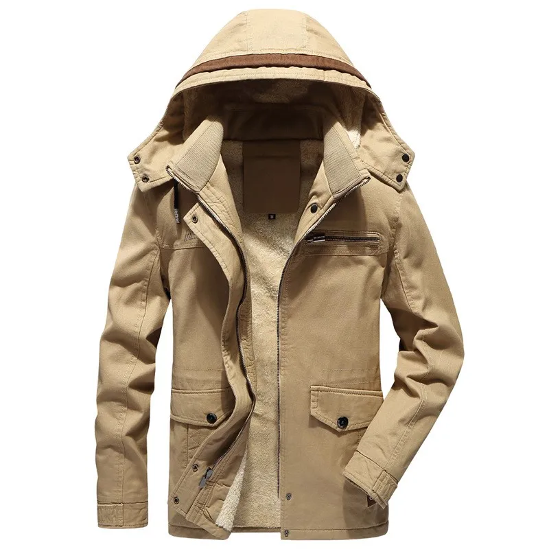 

Loldeal Winter Men's Jacket Plus Velvet Thicken Youth Slim Mid-length Hooded Cotton Jacket