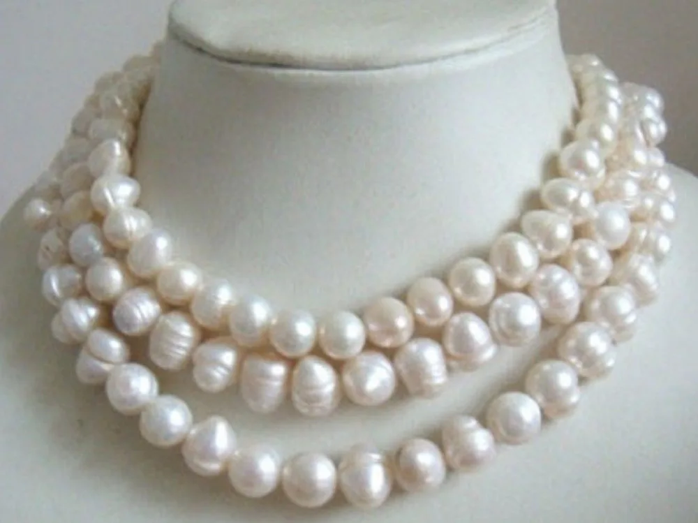 

HOT## Wholesale FREE SHIPPING >>> natural 12-11mm baroque south sea white pearl necklace 50
