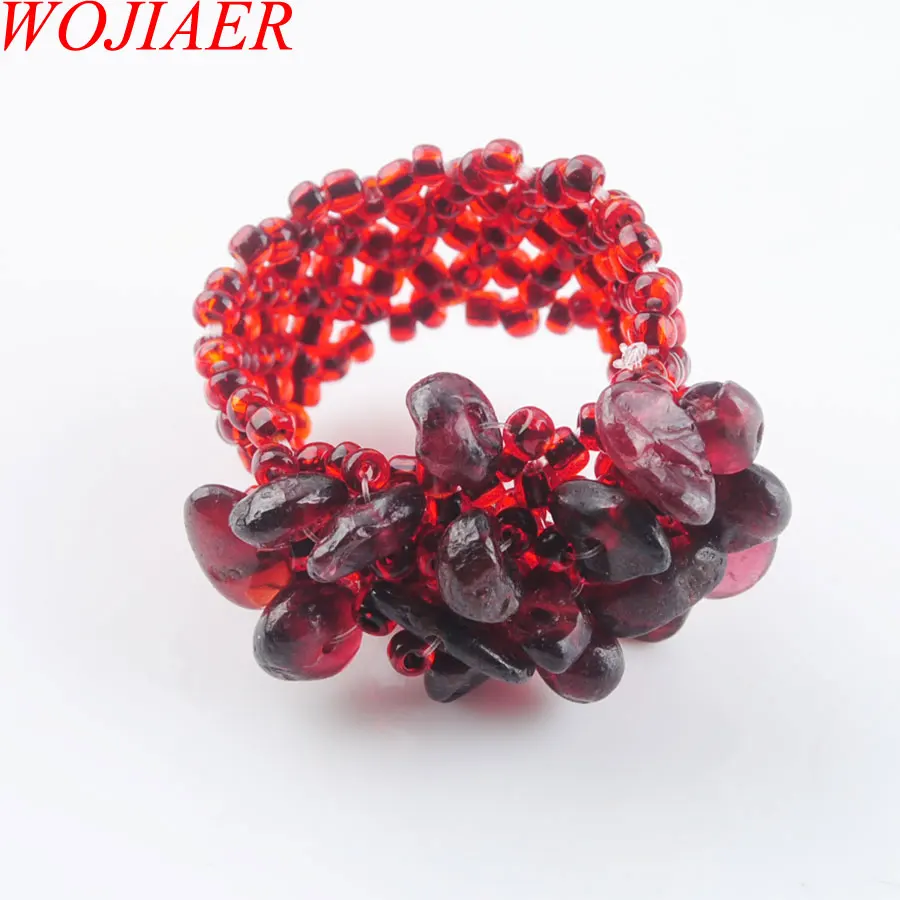 

WOJIAER Natural Irregular Gem Stone Ring For Lady Garnet Stretch Austrian Finger Rings Jewellery PJ3039