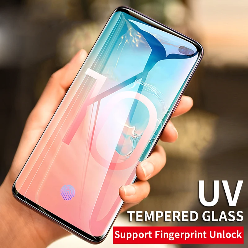 

Nano Liquid Full Glue UV Tempered Glass For Samsung Galaxy S10 S9 S8 Plus Note 9 8 S10e Screen Protector With Fingerprint Unlock