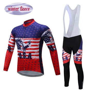 

Winter Thermal Fleece Teleyi Maillot Ropa Ciclismo Team Fleece Bib Pant Polyester Bicycle Long Sleeve Windproof Jersey Clothes