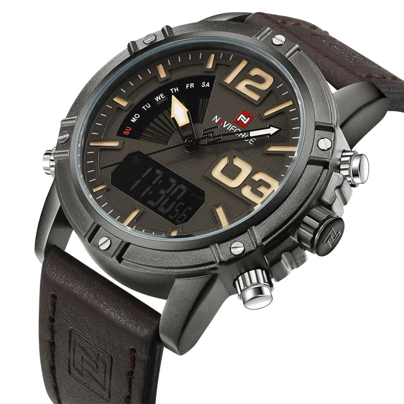 New NAVIFORCE Men Watch Dual Time Zone Alarm LCD Sport Watch Mens Quartz Wristwatch Waterproof Dive Sports Digital Watches 