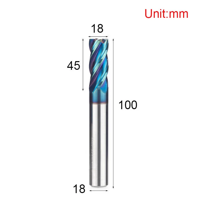 Карбид вольфрама HRC 65 градусов 4 флейты нано синее покрытие Концевая фреза хвостовик 4 6 8 10 мм затвердевает для алюминиевого сплава фреза - Длина режущей кромки: L00314