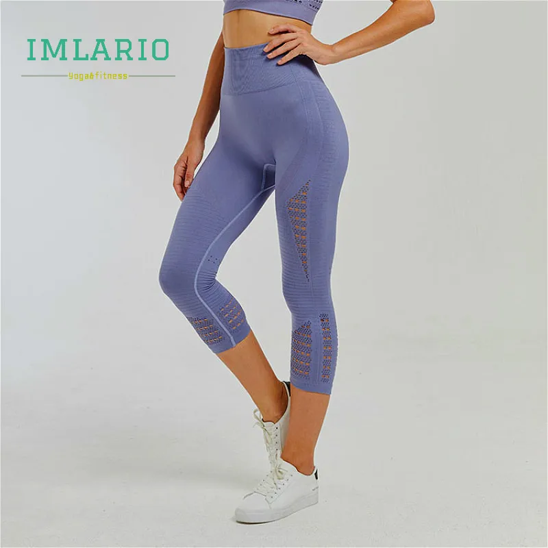 Super Stretch Yoga Cropped Tights Energy Seamless Gym Capri Women High Waist Fitness Leggings Eyelet Knit Sport Running Pant 3/4 Super Stretch Yoga Cropped Tights Energy Seamless Gym Capri Women High Waist Fitness Leggings Eyelet Knit Sport Running Pant 3/4