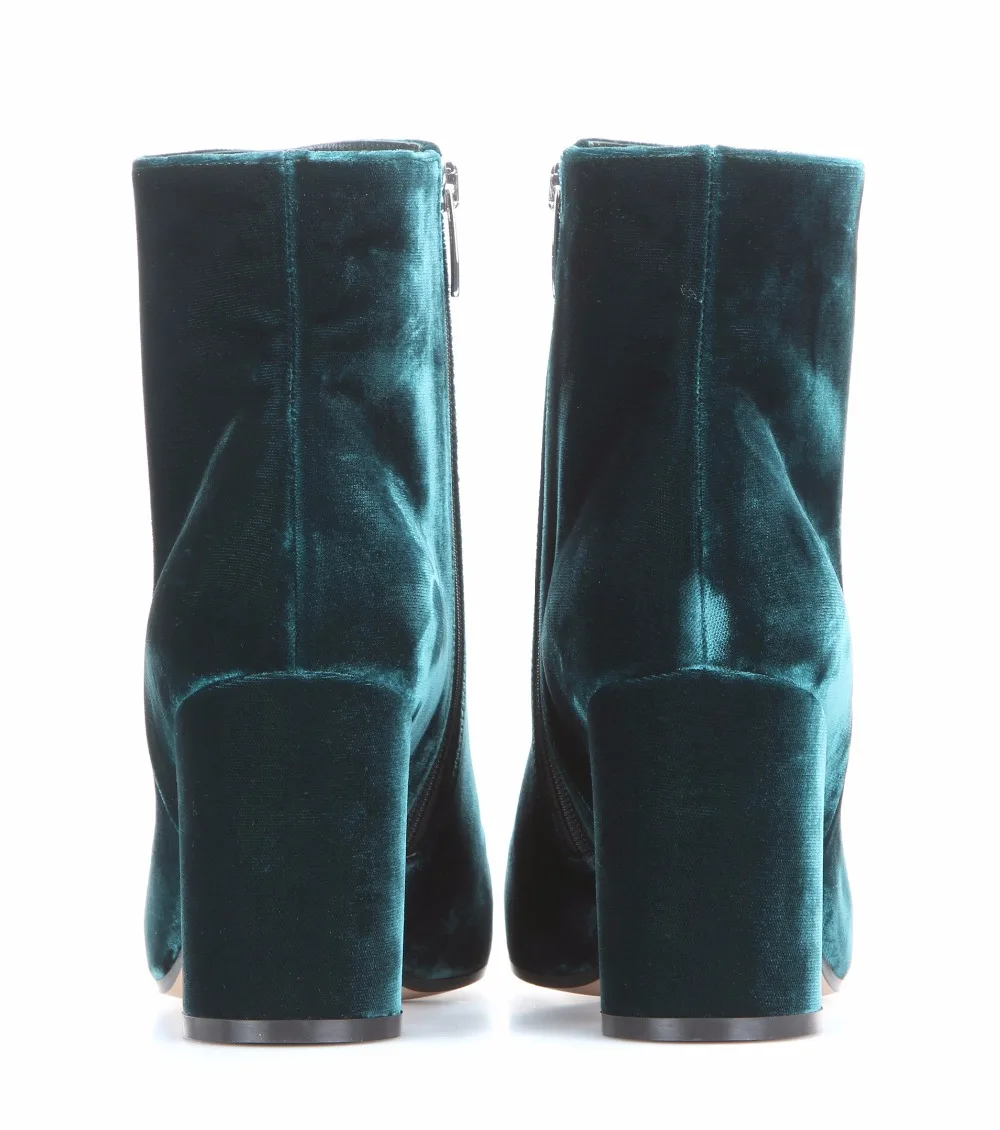 Ceny 2018 nowych moda aksamitne botki dla kobiet okrągłe Toe Chunky Heel Zipper botki wieczorowe buty wygodne buty Plus rozmiar