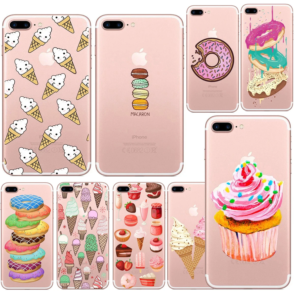 

Lovely Donut Candy Ice Cream Dessert Food Transparent TPU Case Cover For iPhone 4s 6 6s 5 5s SE 7 7Plus Fashion Cell Phone Case