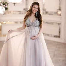 Платья для выпускного вечера с блестками для беременных, Детские нарядные платья с тюлевой юбкой, Тюлевое вечернее платье трапециевидной формы без рукавов с v-образным вырезом