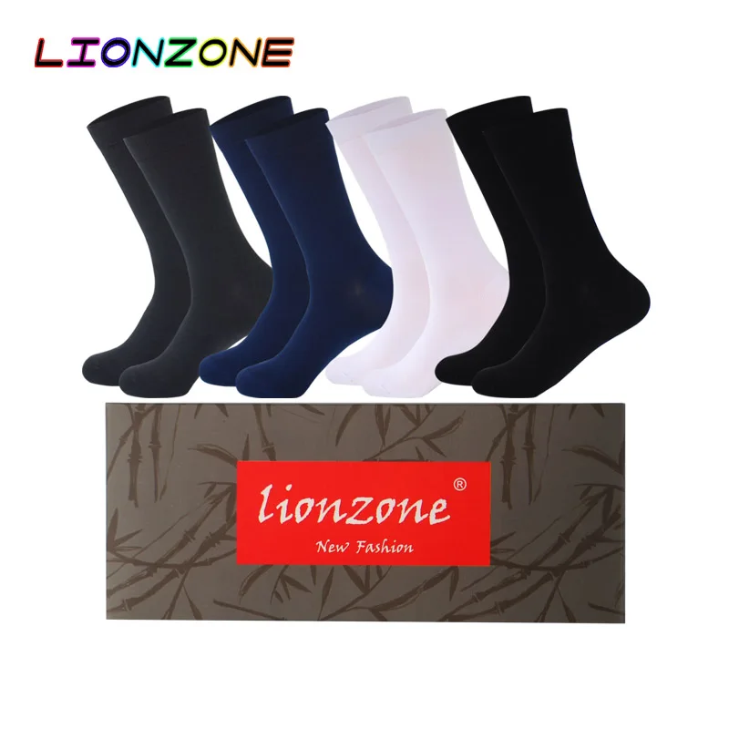 LIONZONE 4 пар/лот новые стили мужские черные бизнес бамбуковые носки Свадебные носки Размер США(9-13) антибактериальный дезодорант длинные носки - Цвет: 4Colors Mix