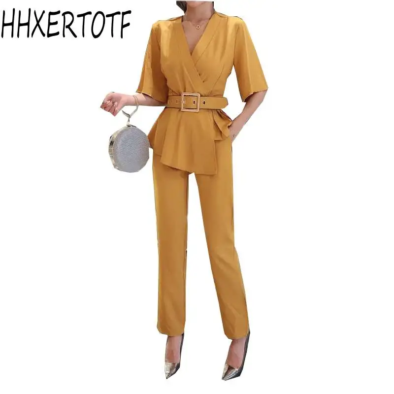 

Two Piece Set Women short sleeve top And Pant Suits 2019 New summer Autumn Fashion Elegant Pants 2 Piece Sets