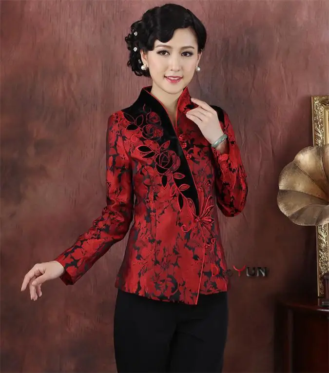 2 цвета на ваш выбор традиционная китайская одежда шелковая атласная куртка женская верхняя одежда Топы Тан костюм M-3XL - Цвет: Красный