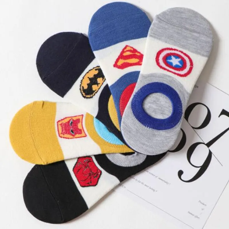 Носки мужские летние Лига Легенд невидимые лодочки носки личности Супермен узоры носки силиконовые скольжения 10 пар