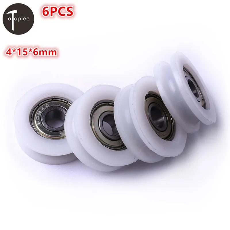 

6PCS Nylon Plastic Ball Bearings Embedded 608 U Groove Ball Bearing Guide Pulley 4*15*6mm For Guide Roller Hardware Accessories