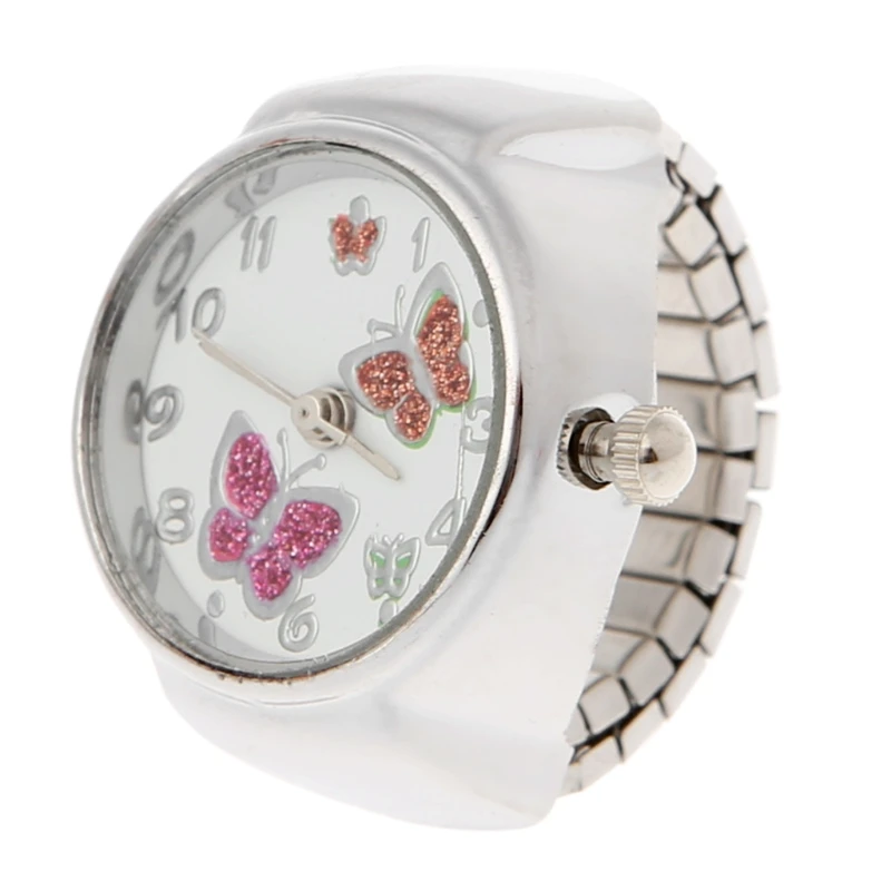 

Women Dial Quartz Analog Finger Ring Watch Butterfly Elastic Gift Creative Steel