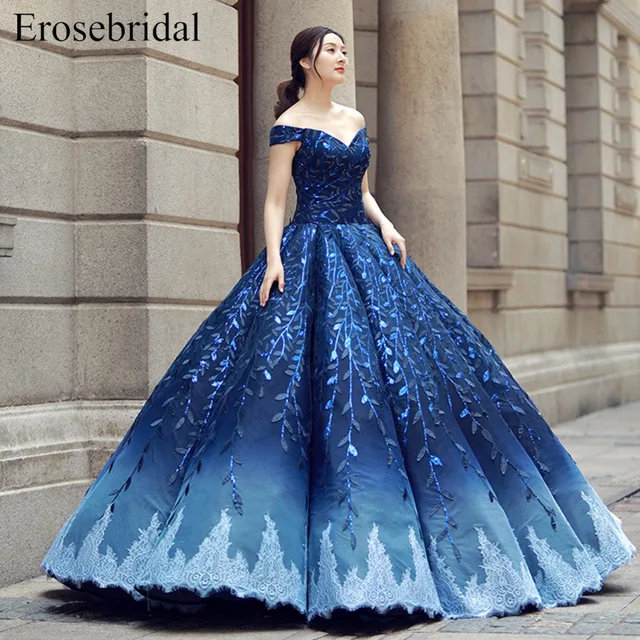 Royal Blue Evening Dress Off the shoulder Princess Party Dress
