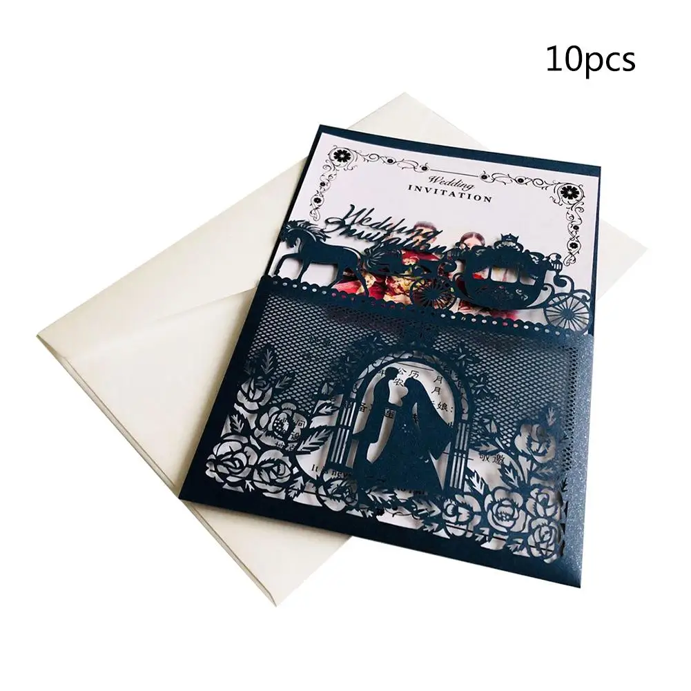  10pcs Blue White Laser Cut Hollow Wedding Invitations Card Bride And Groom Wedding Invitation Cards - 32962100750