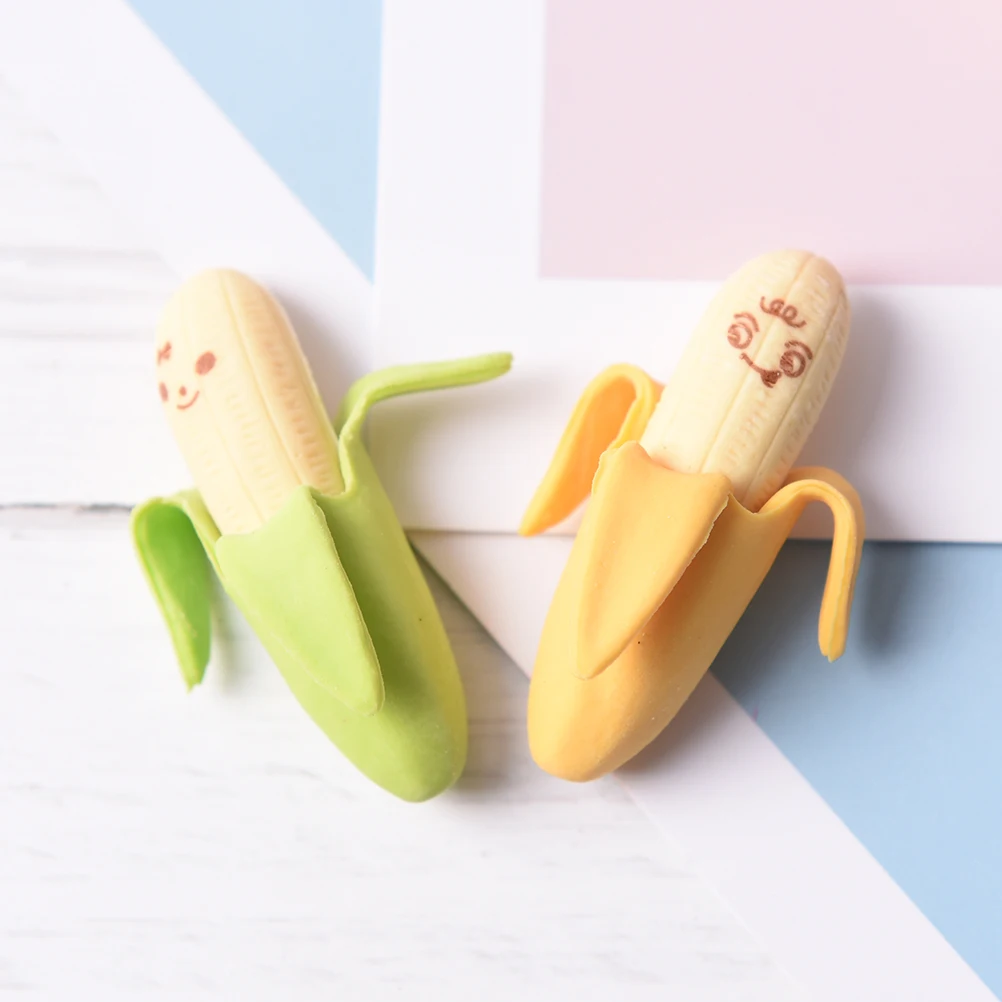 2 Pcs/lot Funny Bullet Eraser Cute Banana Fruit Style Rubber Pencil