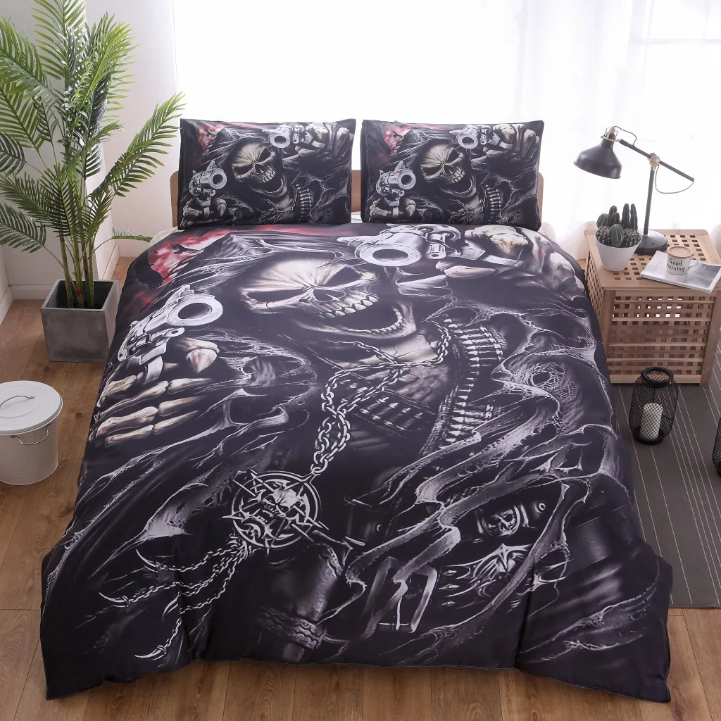 

Duvet Cover Black Skull Beauty Horror Halloween retro style 2/3pcs Duvet Cover Sets Soft Polyester Bed Linen Flat Pillowcase