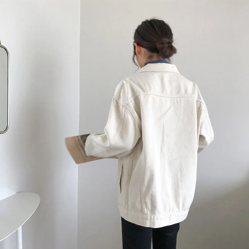 wonderful  Punk Style White black Loose Basic Denim Jackets Women Over Size Turn Down Collar Autumn Jeans Jack