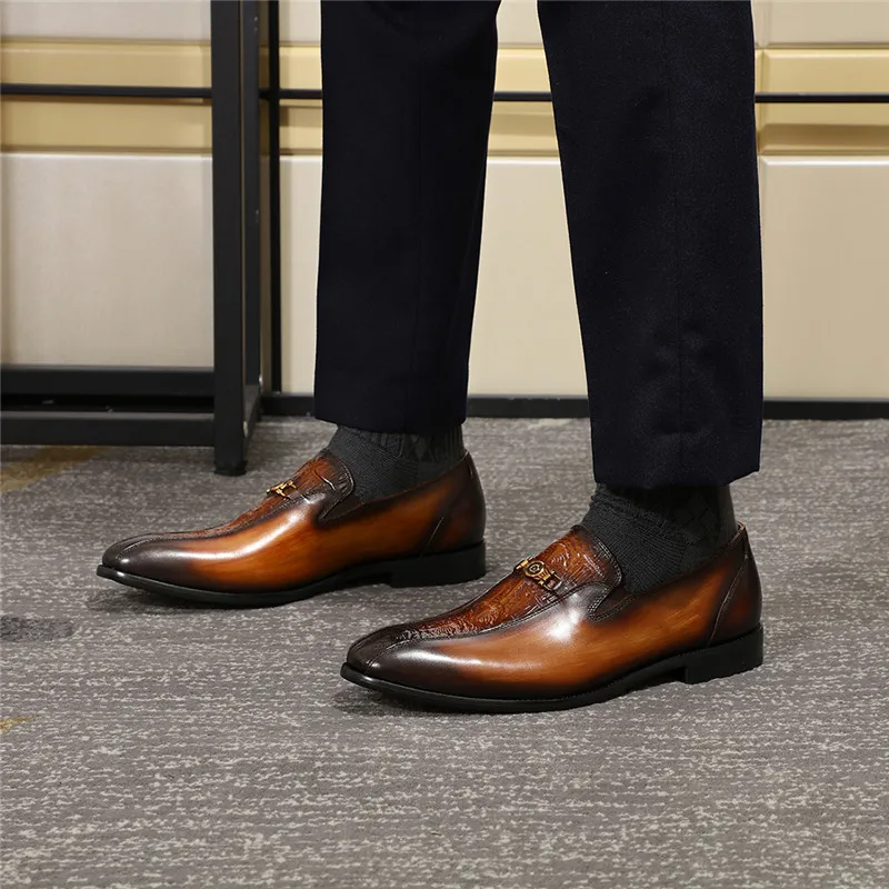 FELIX CHU/мужские коричневые модельные туфли; лоферы, Раскрашенные вручную, с велосипедным носком, из натуральной кожи; черные мужские туфли без шнуровки для свадебной вечеринки