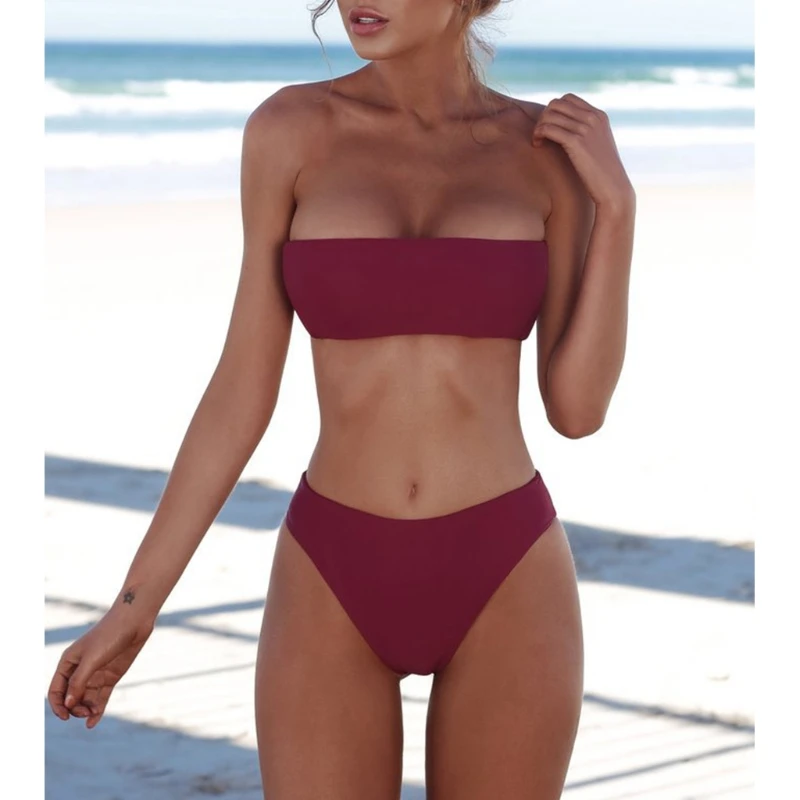 Conjunto de Bikini sexi para mujer, sin tirantes, sujetador push-up, bañador