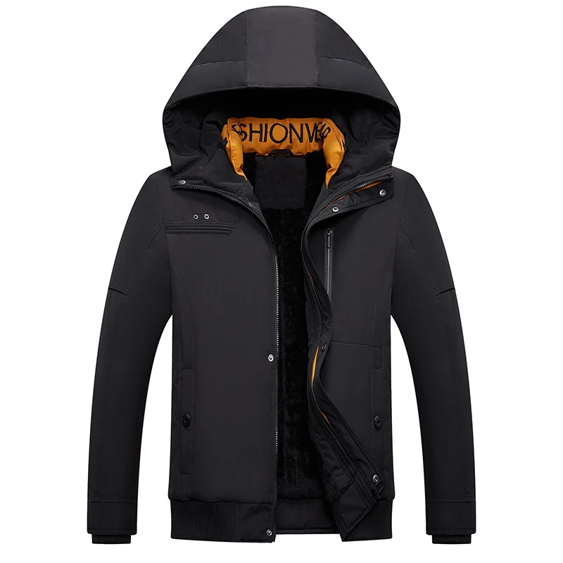 Winter Warm Men Jacket New Casual Hooded Park Coats Outwear Male Thicken Velvet Zipper Solid Overcoat Clothing Windproof - Цвет: DD9919 Black