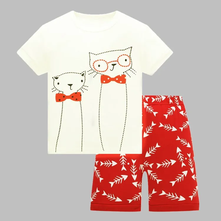 Пижамный комплект для маленьких детей; летняя детская хлопковая одежда для сна с короткими рукавами; пижамы с героями мультфильмов для девочек; Милая домашняя одежда для девочек; ночное белье для девочек - Цвет: 12