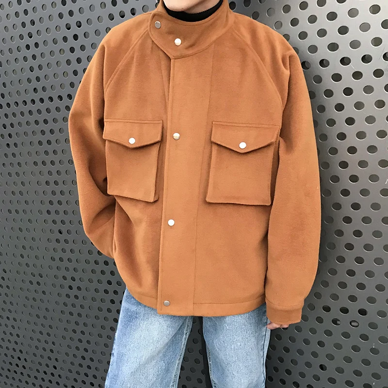 2019 Autumn Men's Fashion Student Streetwear Bomber Jacket Loose Tide Woolen Coats Male Solid Color High-quality Outerwear M-2XL 2019 Autumn Men's Fashion Student Streetwear Bomber Jacket Loose Tide Woolen Coats Male Solid Color High-quality Outerwear M-2XL