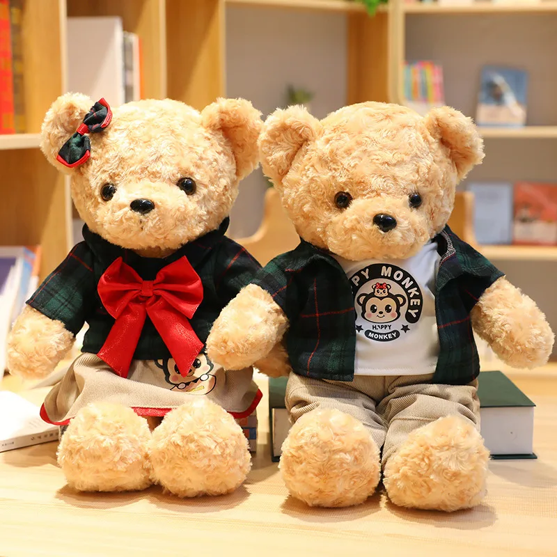 

45cm Cute Couple Teddy Bear with Clothes Plush Toys Stuffed Soft Lovely Doll for Kids Children Girls Birthday Xmas Wedding Gifts