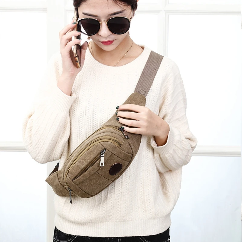 

THINKTHENDO Women Men Casual Waist Belt Pack Functional Fanny Waist Bag Money Phone Belt Shoulder Bag Solid Zip Casual Bags