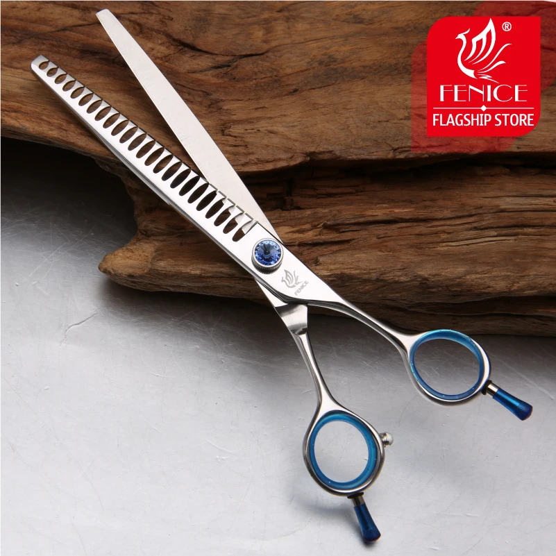 Fenice High quality Japan 440C stainless steel 7 inch blue pet dog grooming thinning scissor thinning rate 75% dog grooming scissors,dog grooming scissors kit