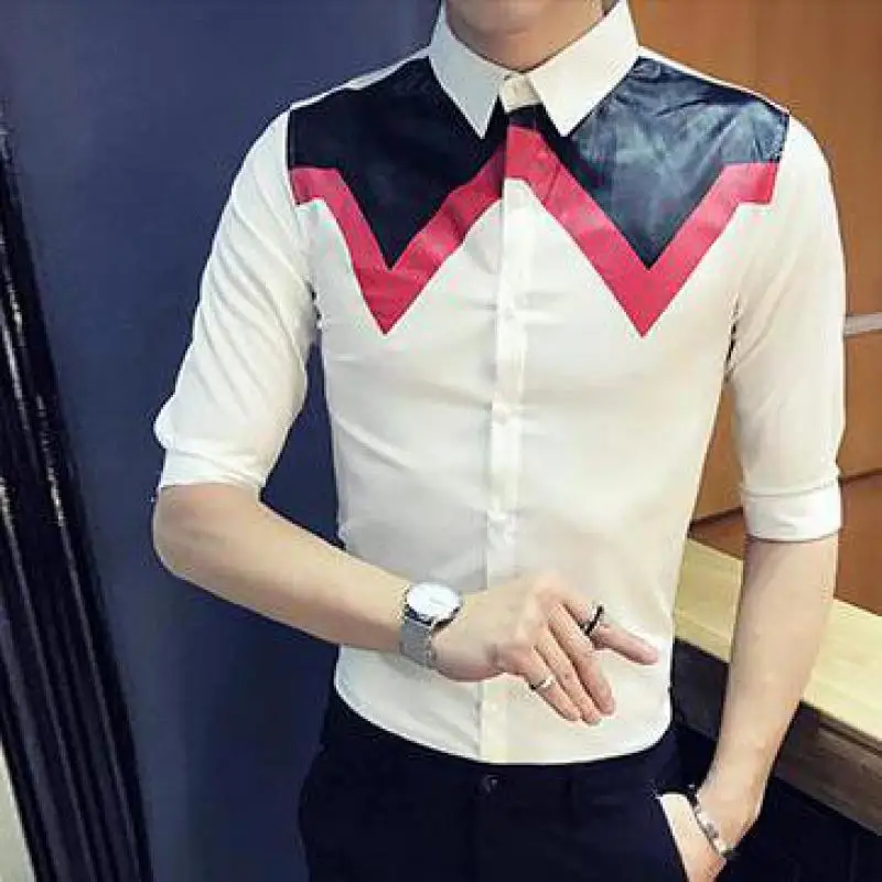 

New Summer Men Shirts Luxury Printing Three Quarter Sleeve Mens Shirts Camisa Social Masculina Casual Slim Fit Man Shirts