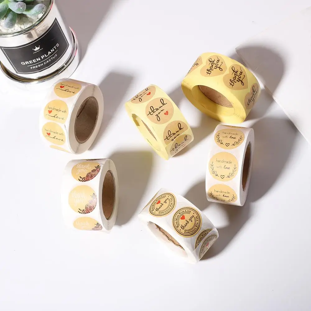 

500pcs/roll Thanks Sticker Love Heart Shape Thank You Cartoon Round Sticker Label Stickers Scrapbooking For Package