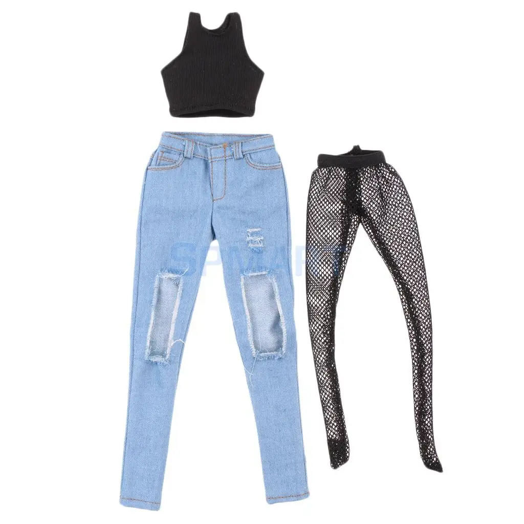 1/6 Scale Female Ripped Jeans Women Pants Clothes Set for 12'' Phicen Kumik Soldier Action Figures Collectible DIY Accessories