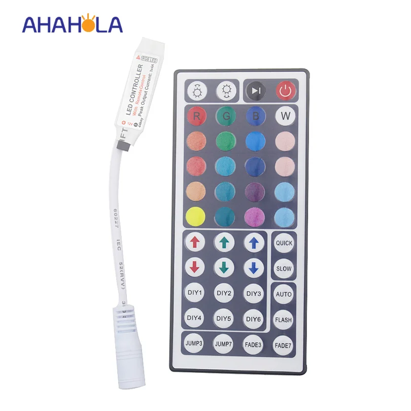 #Best 44 key 12v mini rgb controller ir remote control 3528 5050 rgb led strip controller output 12A dc plug