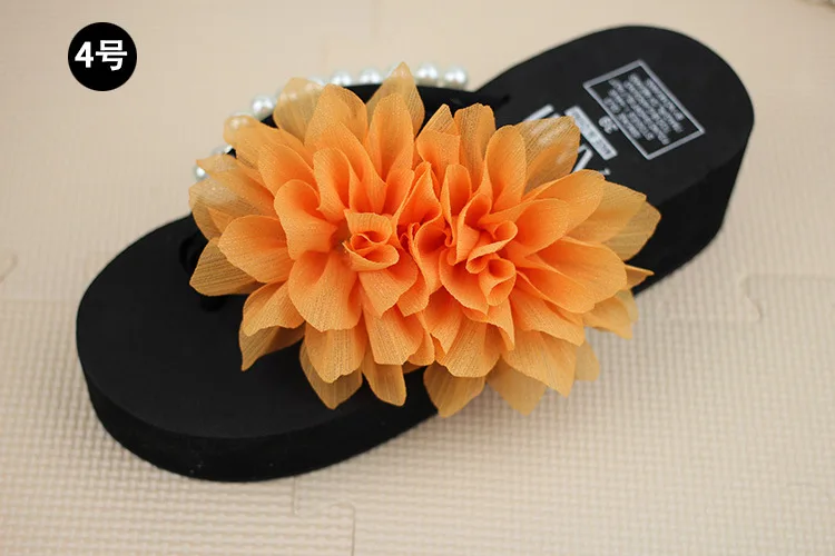 Chiffon Flowers Female Slippers Online Summer 2019 Beach Shoes Non-slip Flip Flops Wedge Platform58