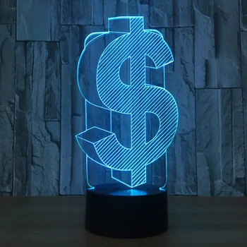 

US Dollar Symbol 3d led Lamp Indoor Usb 3d Light Color Changeable Lampara Office Deco Led Night Lamp For Friend Business Gift