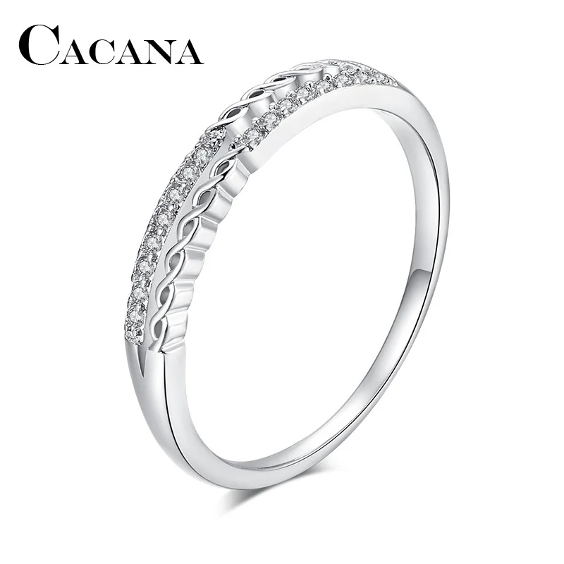 CACANA Silver Plated Rings For Women Bijou Cubic Zirconia Copper Hook Wedding Anillos Bijouterie Jewelry