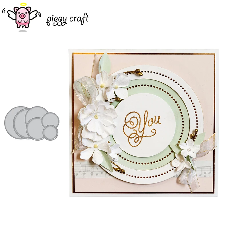 

Piggy 6pcs round Stencil Metal Cutting Dies Stencil for DIY Scrapbooking Album Embossing Paper Cards Making Crafts Decor