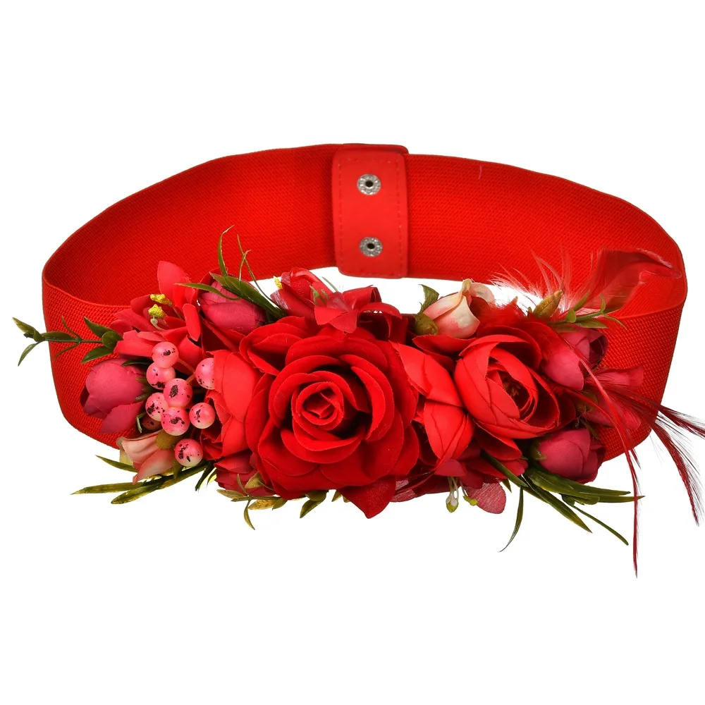 

2019 rote Blume Elastische Taille Gьrtel Fьr Frauen Mode Strand Floral Wald Kleid Gьrtel Strap Mдdchen Damen Stoff Bund Gьrtel