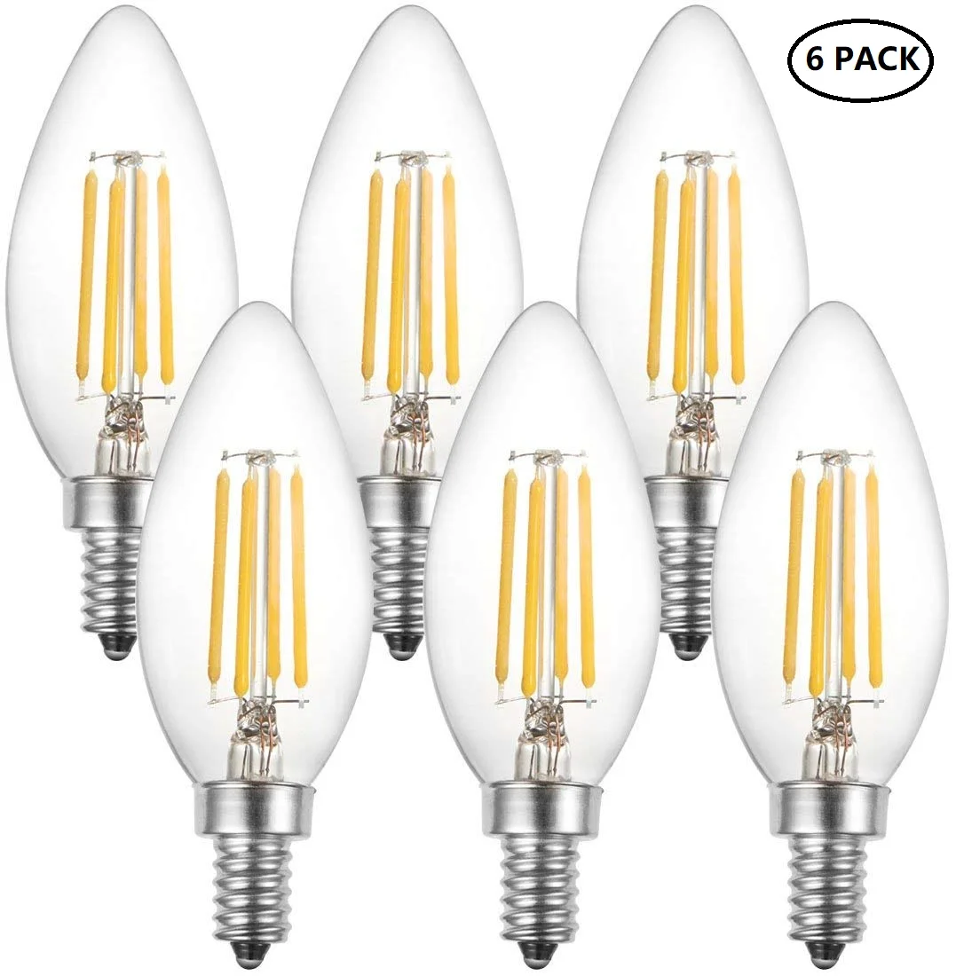 

Edison Bulb Vintage Lampada Retro Decor Incandescent Ampoule 40W 220V C35 Candle LED Filament Light Bulb for Chandelier (6 PACK)