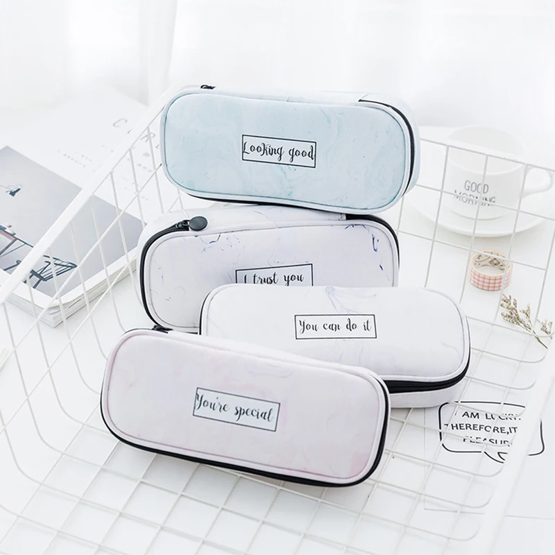 

Big Marble Pencil Cases Kawaii Leather Multifunctional Pencil Bag Large Pen Box Bts Korean Stationery Office School Supplies