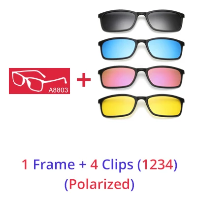 Ralferty Polarized Sunglasses Men Women 5 In 1 Magnetic Clip On Glasses TR90 Optical Prescription Eyeglass Frames Magnet Clips 1 Frame 4 Clips 1234